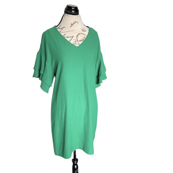 A.B.S. Collection Womens Dress Green Size Small Short Tiered Sleeve Shift Mini - Picture 2 of 14